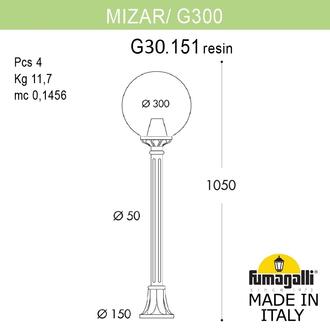 Садовый светильник-столбик FUMAGALLI MIZAR.R/G300 G30.151.000.VZE27 Fumagalli. Производство Италии