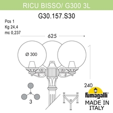 Садово-парковый фонарь FUMAGALLI RICU BISSO/G300 3L G30.157.S30.AZE27 Fumagalli. Производство Италии