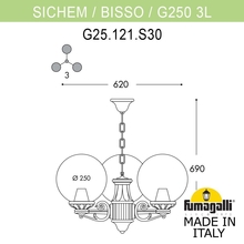 Подвесной уличный светильник FUMAGALLI SICHEM/G250 3L. G25.120.S30.VZE27 Fumagalli. Производство Италии