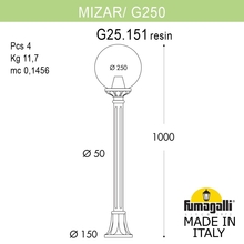 Садовый светильник-столбик FUMAGALLI MIZAR.R/G250 G25.151.000.VXF1R Fumagalli. Производство Италии