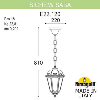 Подвесной уличный светильник FUMAGALLI SICHEM/SABA K22.120.000.VYE27 Fumagalli. Производство Италии