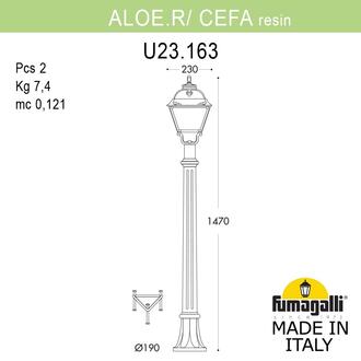 Садовый светильник-столбик FUMAGALLI ALOE.R/CEFA U23.163.000.VXE27 Fumagalli. Производство Италии