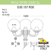 Садово-парковый фонарь FUMAGALLI RICU OFIR/G300 3L G30.157.R30.VYE27 Fumagalli. Производство Италии