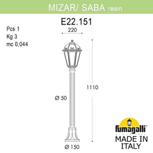 Садовый светильник-столбик FUMAGALLI MIZAR.R/SABA K22.151.000.VXE27 Fumagalli. Производство Италии