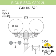 Садово-парковый фонарь FUMAGALLI RICU BISSO/G300 2L G30.157.S20.VYE27 Fumagalli. Производство Италии