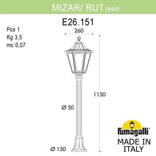 Садовый светильник-столбик FUMAGALLI MIZAR.R/RUT E26.151.000.VYE27 Fumagalli. Производство Италии